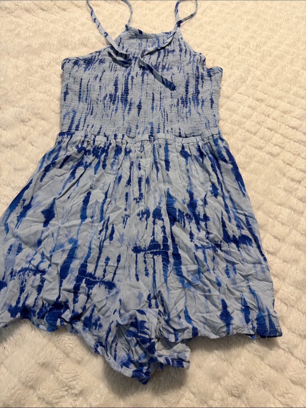 Mudd Light Blue & Royal Blue Tie-Dye Smocked Romper